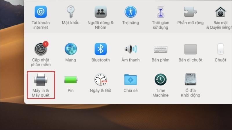 Chọn mục Máy in & Máy quét