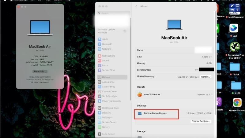 Chọn Tổng quan và quan sát dòng chữ Built-in Retina Display 