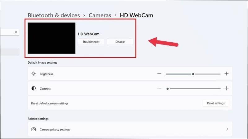 Chọn Troubleshoot để gửi phản hồi cho nhà sản xuất hoặc vô hiệu hóa camera bằng Disable