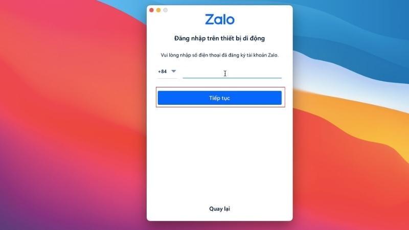 Nhập số điện thoại Zalo bạn muốn đăng nhập