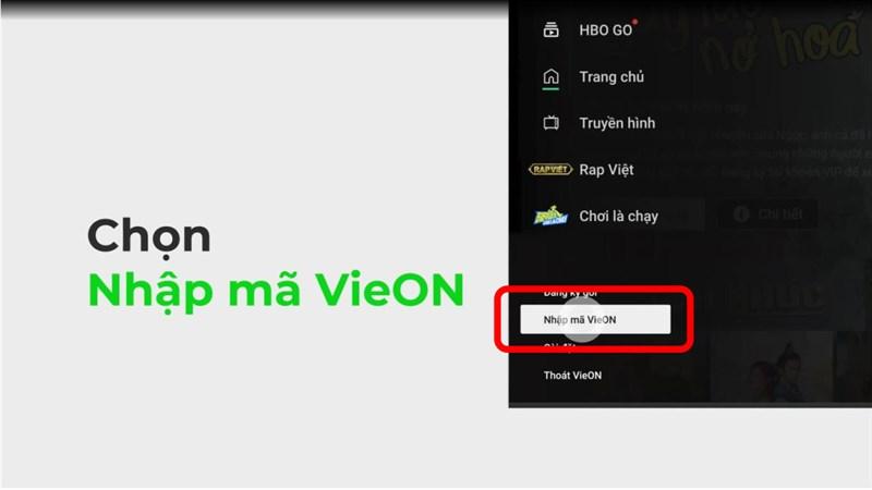 Truy cập menu VieON trên TV