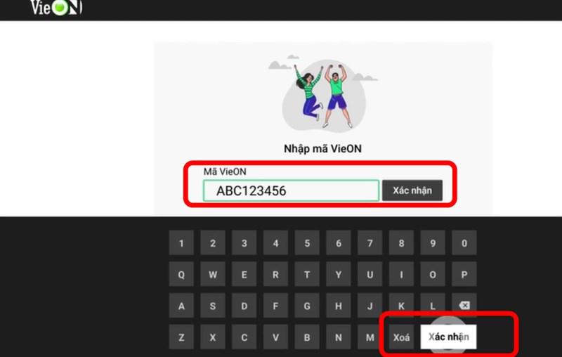 Xác nhận mã VieON trên TV