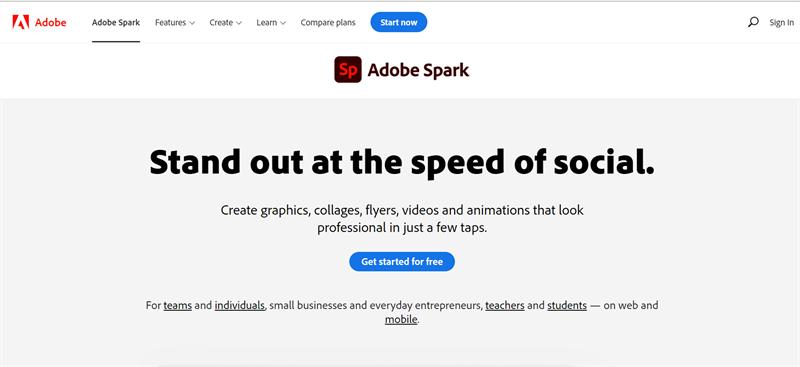 Adobe Spark: Phần mềm thiết kế online