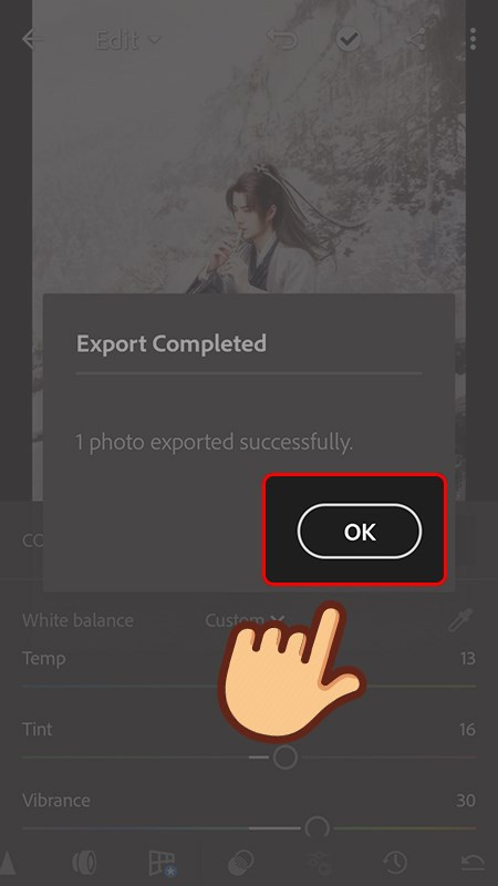 alt text: Bước 5 xuất ảnh Lightroom trên điện thoại