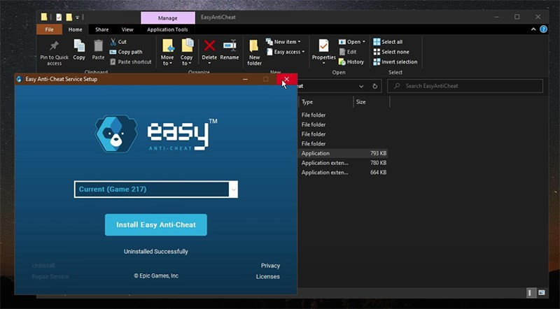 alt text: Chọn Uninstall để gỡ cài đặt EasyAntiCheat