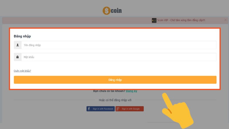 alt text: Đăng nhập vào tài khoản Scoin