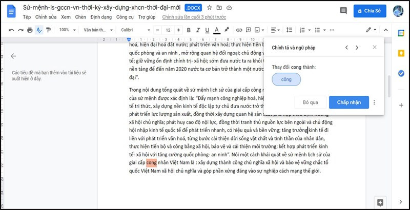 alt text: Giao diện kiểm tra chính tả với Google Docs