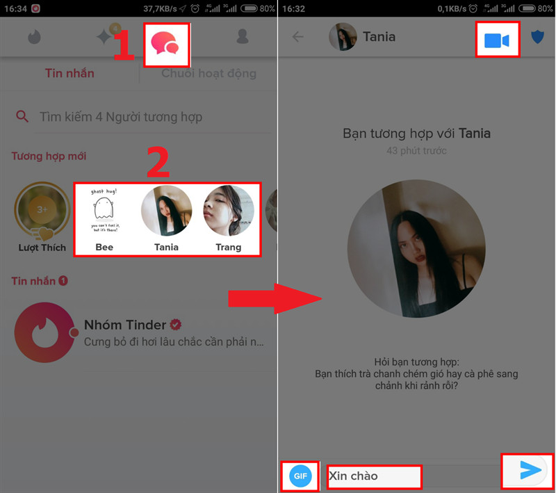 alt text: Giao diện nhắn tin trên Tinder