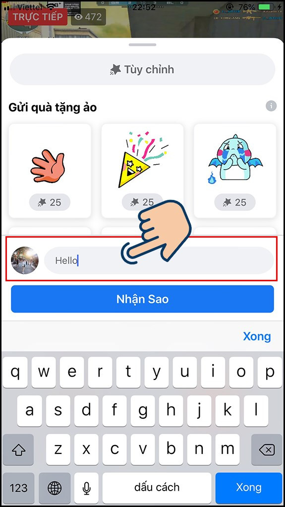 alt text: Giao diện tặng sao Facebook