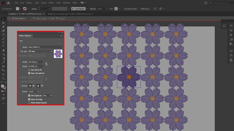alt text: Giao diện tạo pattern trong Adobe Illustrator