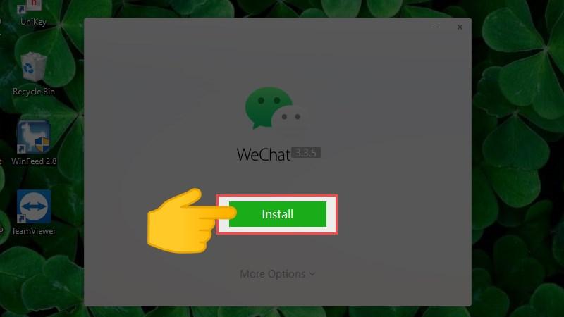 alt text: Nhấn Install để bắt đầu cài đặt WeChat trên máy tính