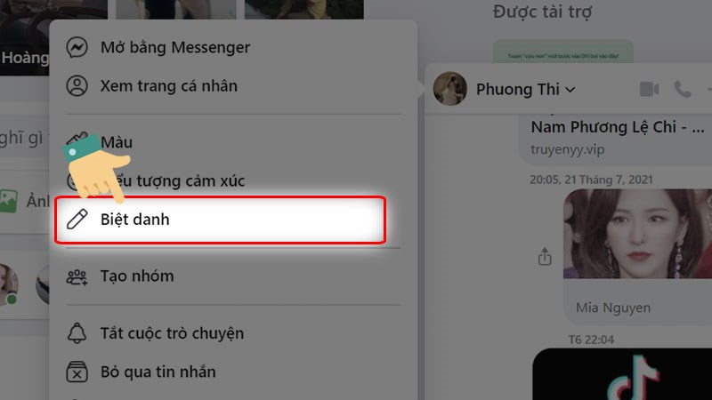 Chọn vào mục Biệt danh