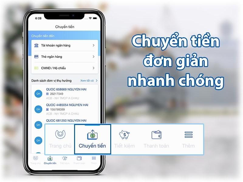 Chuyển tiền đơn giản nhanh chóng của ứng dụng ACB - Online banking.