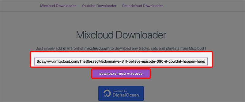 Dán đường dẫn vào Mixcloud Downloader