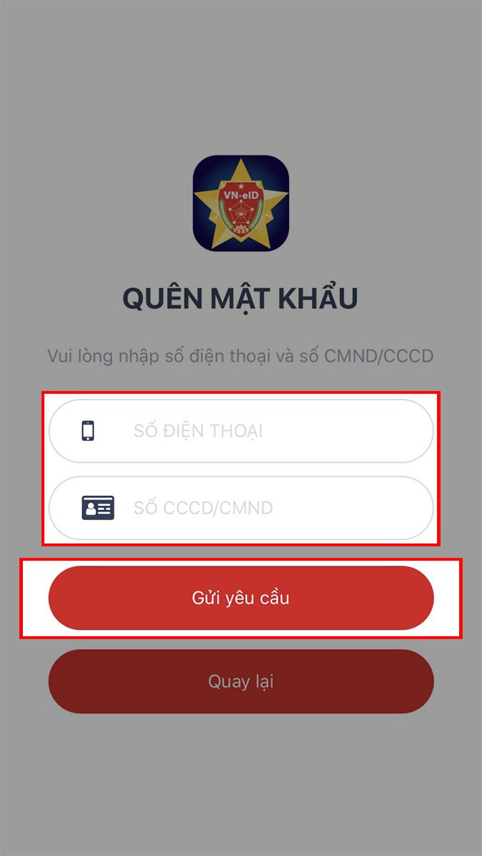 Điền số điện thoại và số CCCD/CMND của bạn > Chọn Gửi yêu cầu