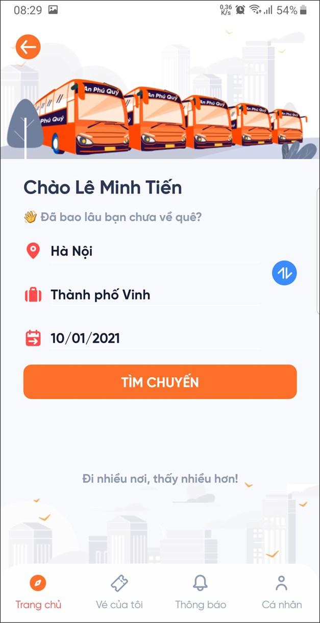 Giao diện đặt vé của An Phú Quý