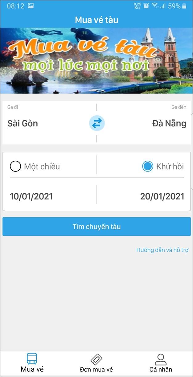 Giao diện đặt vé của Vé tàu