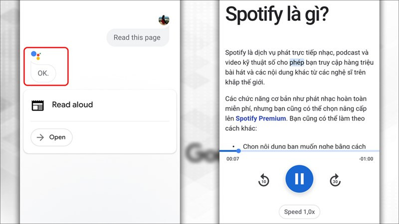 Google Assistant bắt đầu đọc