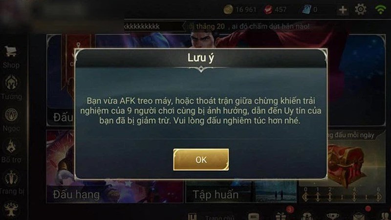 Hình phạt AFK trong Liên Quân