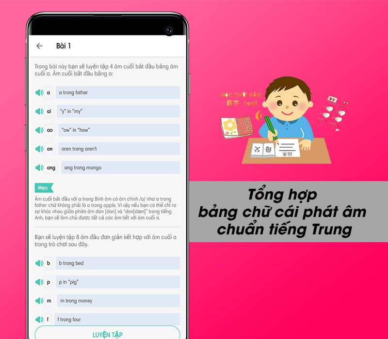 Luyện phát âm tiếng Trung với Learn Mandarin Chinese Free