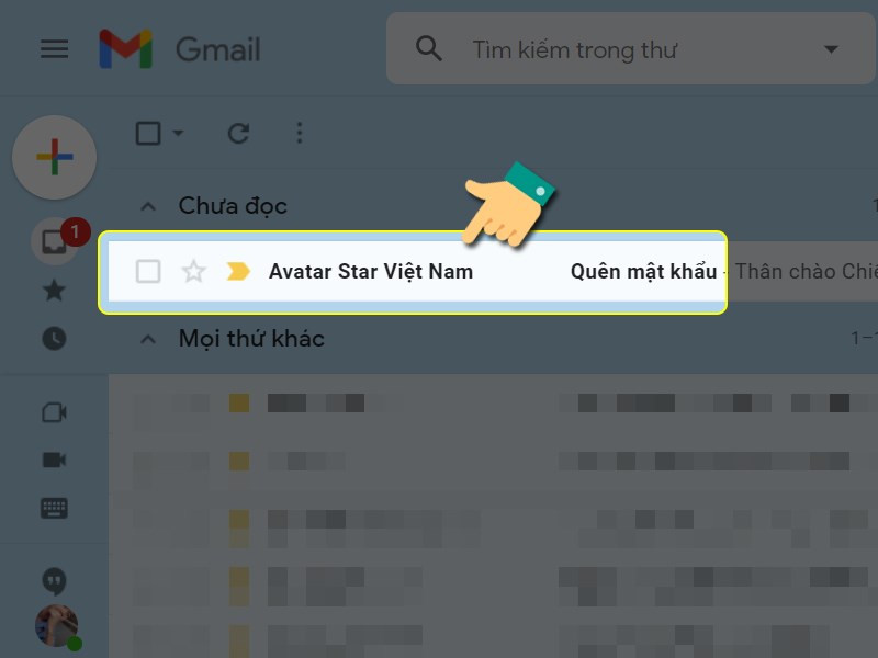 Mở email từ Avatar Star Việt Nam