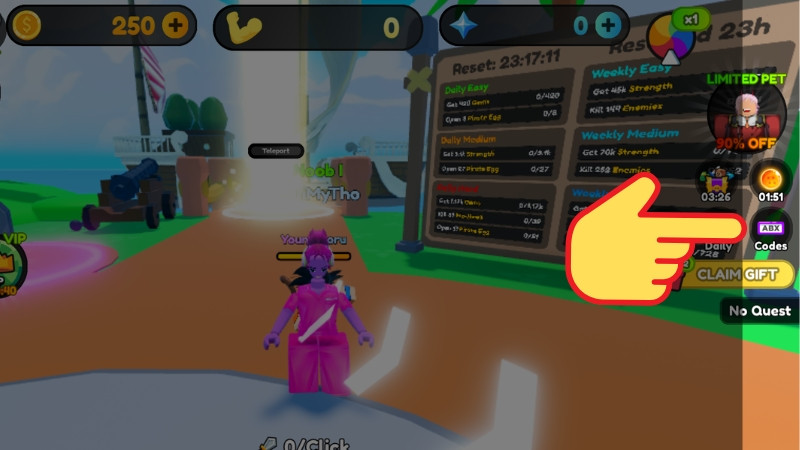 Mở Roblox, vào game Anime Realms và chọn Codes