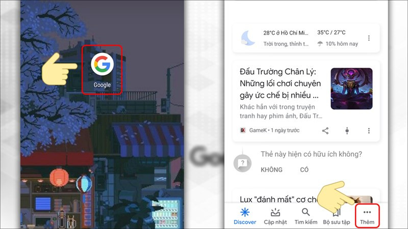 Mở ứng dụng Google