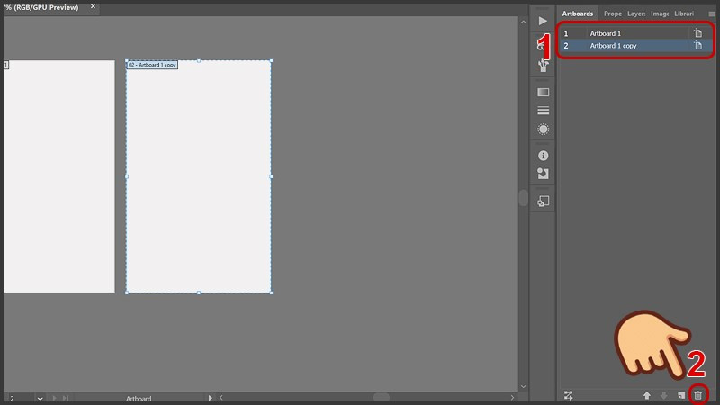 Nhấn chọn Artboard muốn xóa và chọn biểu tượng thùng rác hoặc nhấn phím Delete trên bàn phím