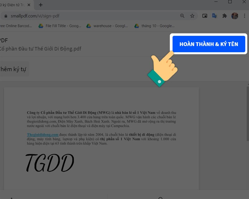 Nhấn vào Hoàn thành và ký tên