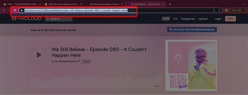 Sao chép đường dẫn bài hát trên Mixcloud