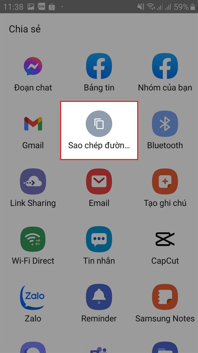 Sao chép đường link YouTube