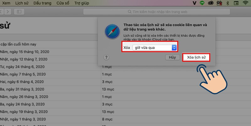 Sau đó chọn mốc thời gian cần xóa và nhấn Xóa lịch sử để xóa lịch sử.