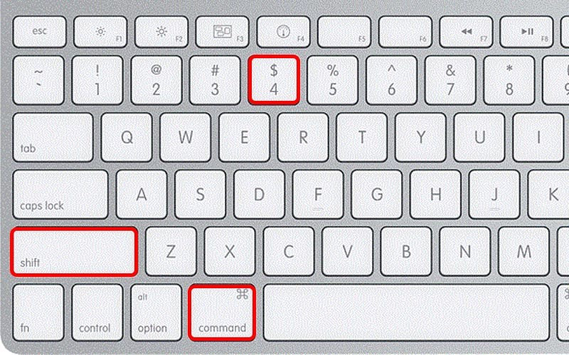 Tổ hợp phím Command + Shift + 4 trên bàn phím Macbook
