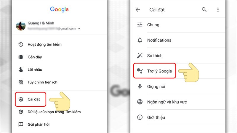 Vào cài đặt Trợ lý Google