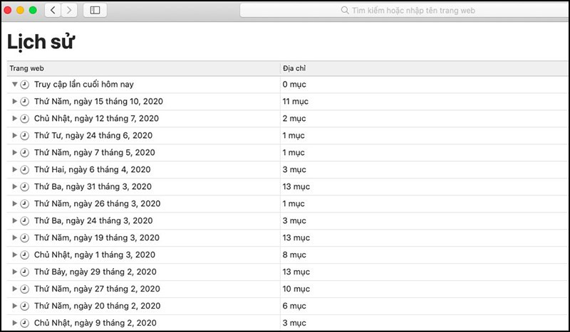 Xem lịch sử trên Safari.
