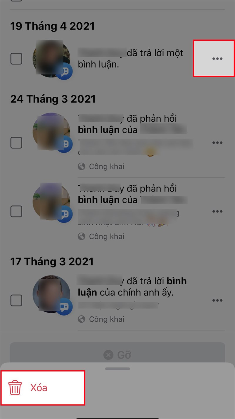 Xóa bình luận Facebook