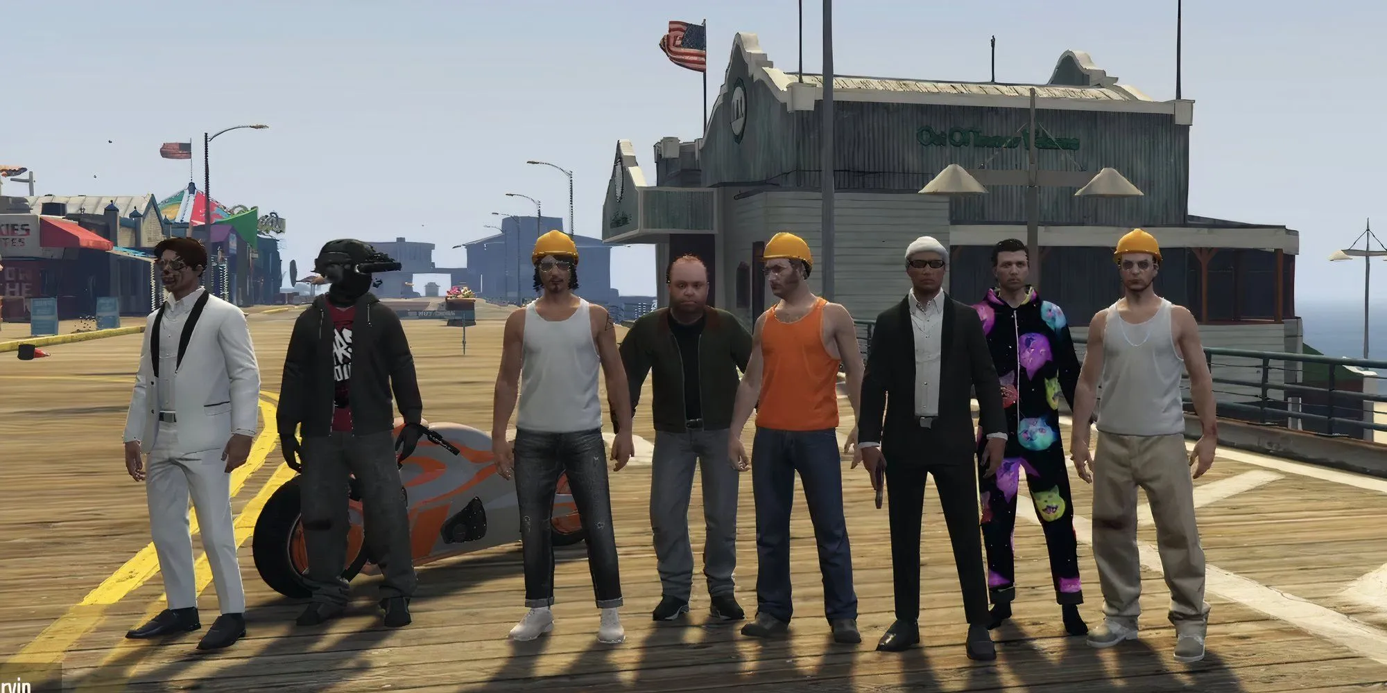 Ảnh chụp nhóm những người tham gia biểu tình trong GTA V Online sau một buổi tuần hành ôn hòa.