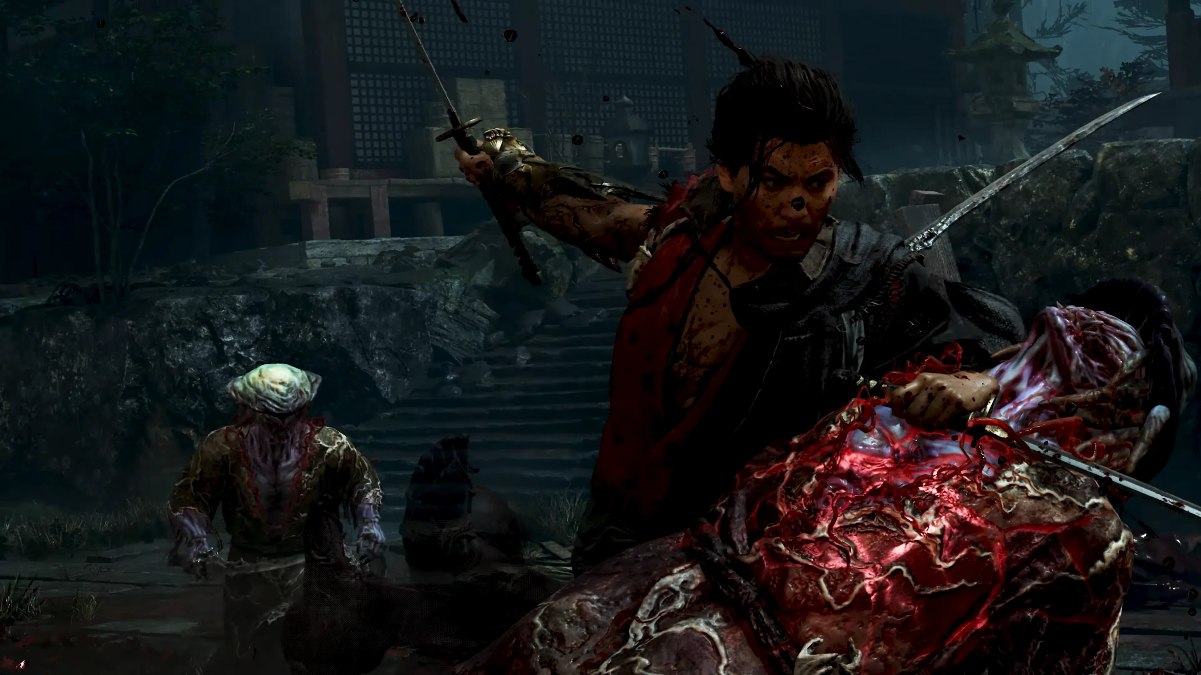 Ảnh chụp từ trailer công bố Onimusha: Way of the Sword với logo và nhân vật chính