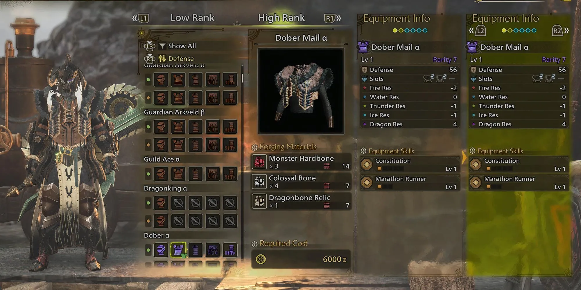 Áo giáp Dober Mail chế tạo từ Di Cốt Long Cổ trong Monster Hunter Wilds