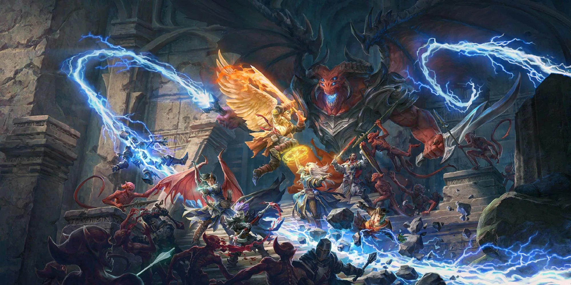 Artwork một con quỷ khổng lồ trong Pathfinder: Wrath of the Righteous, thể hiện thế giới fantasy phong phú