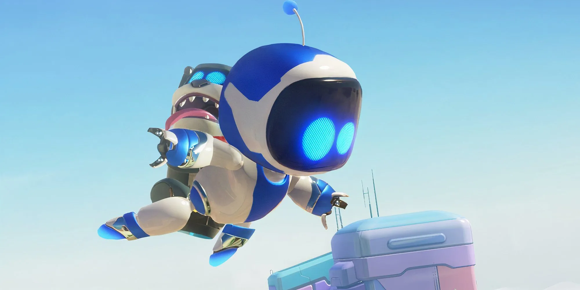Astro Bot thực hiện nhiệm vụ giải cứu trong một phân cảnh game đầy màu sắc