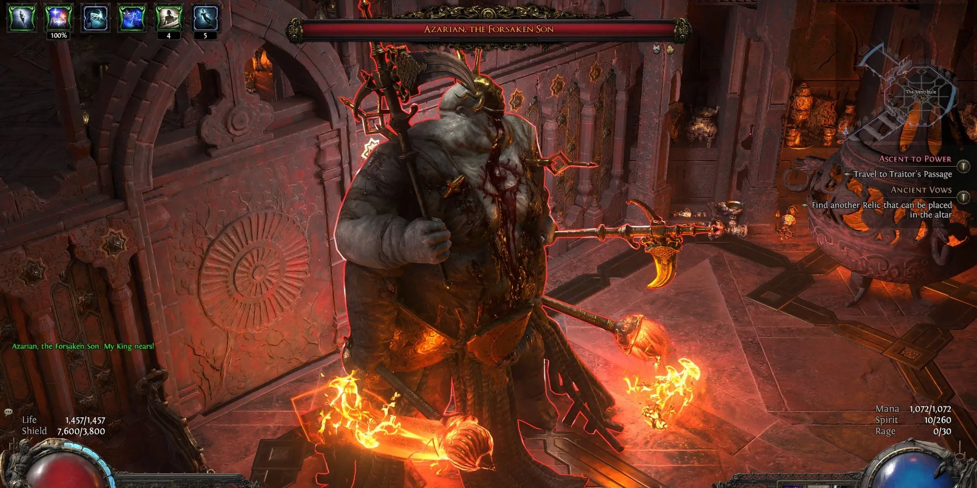 Top 10 Boss Khó Nhất Path of Exile II Act 2 Cần Cảnh Giác 1 Azarian, The Forsaken Son trong Path of Exile II Act 2 thi triển kỹ năng lửa mạnh mẽ
