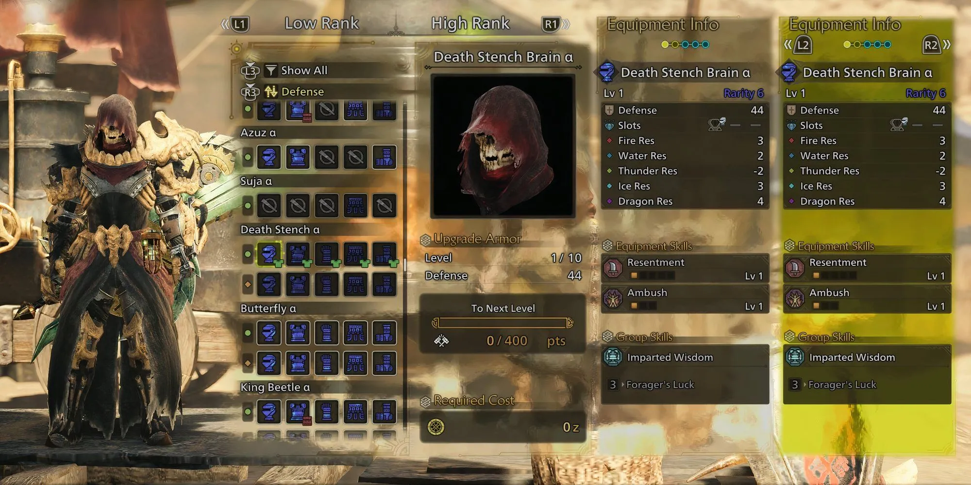 Bộ giáp Death Stench Armor cực ngầu được chế tạo từ Sinister Cloth trong Monster Hunter Wilds