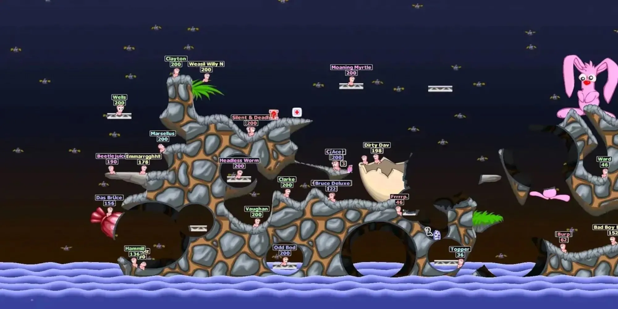 Các chú sâu đang chiến đấu trong Worms World Party