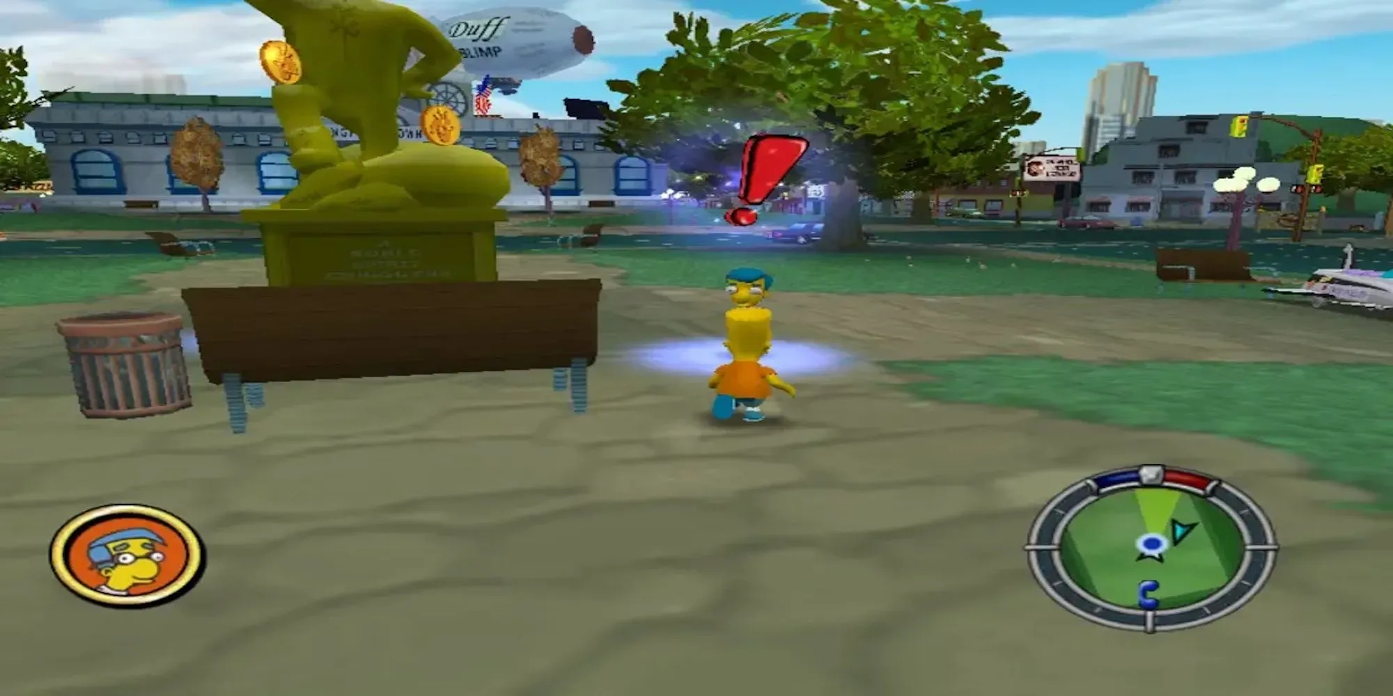 Các nhân vật trong The Simpsons: Hit &amp; Run với chiếc xe màu hồng đặc trưng và bối cảnh Springfield
