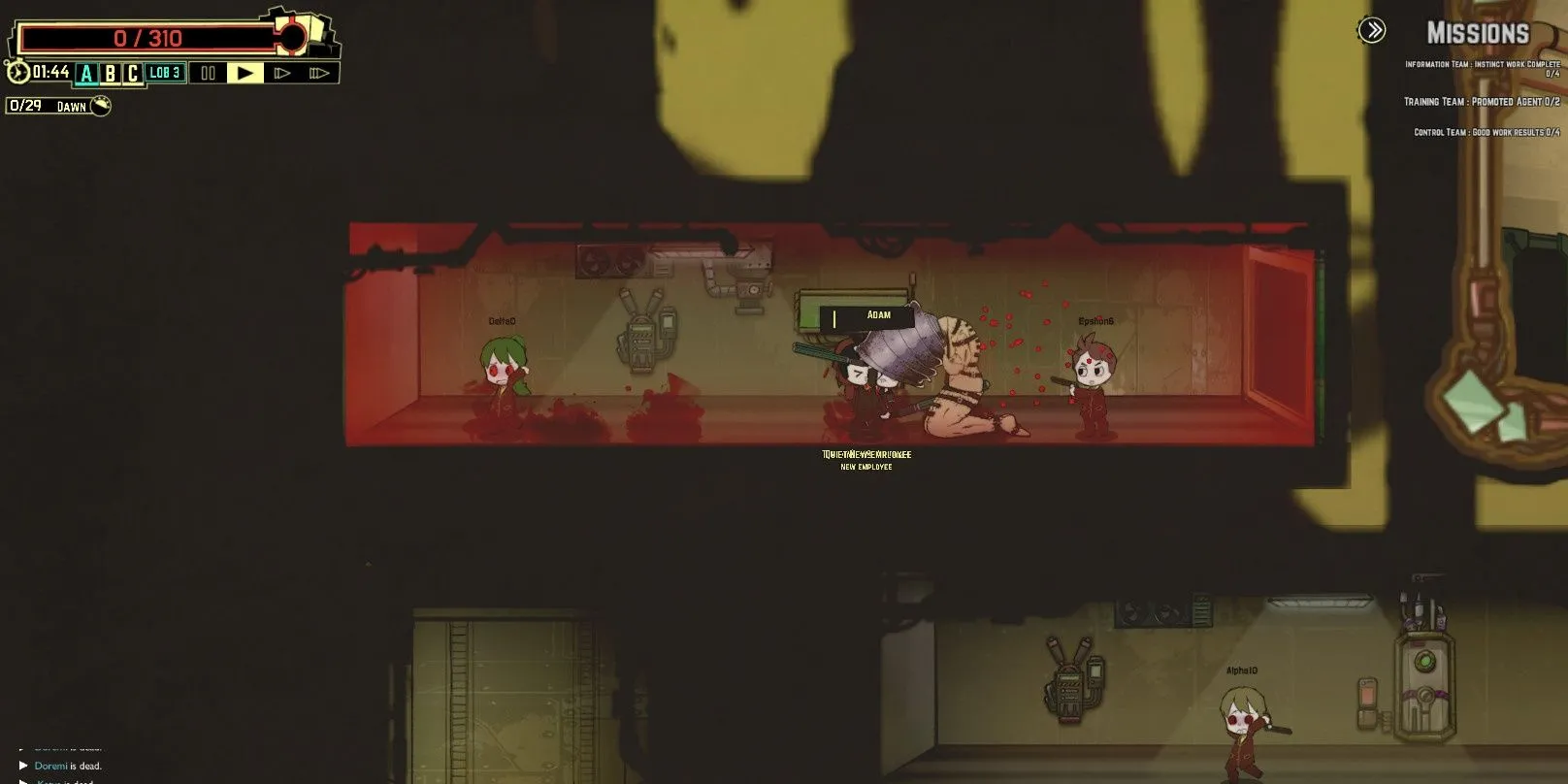 Các nhân viên chiến đấu với quái vật trong Lobotomy Corporation