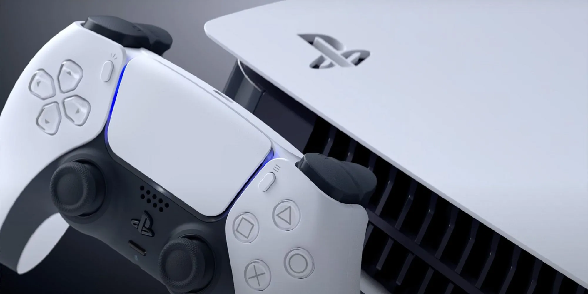 Cận cảnh máy chơi game PlayStation 5 màu trắng hiện đại.
