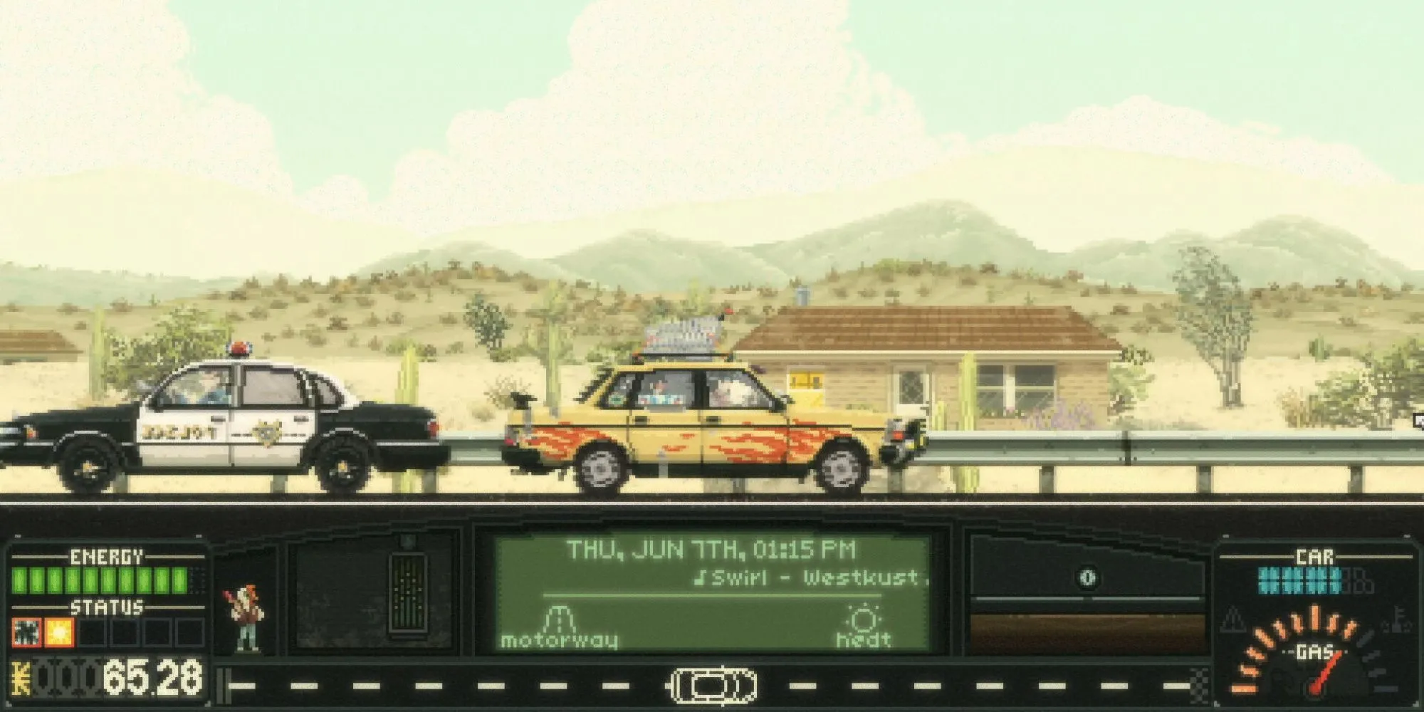 Chiếc xe và bản đồ trong game mô phỏng chuyến đi Keep Driving