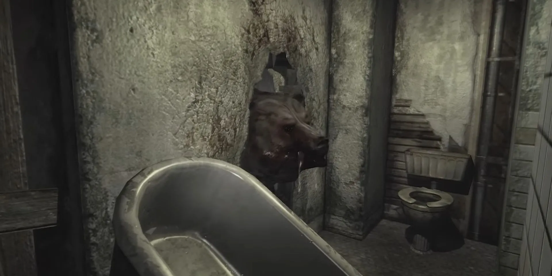 Con gấu hung tợn nhìn qua lỗ thủng trong Condemned 2 Bloodshot