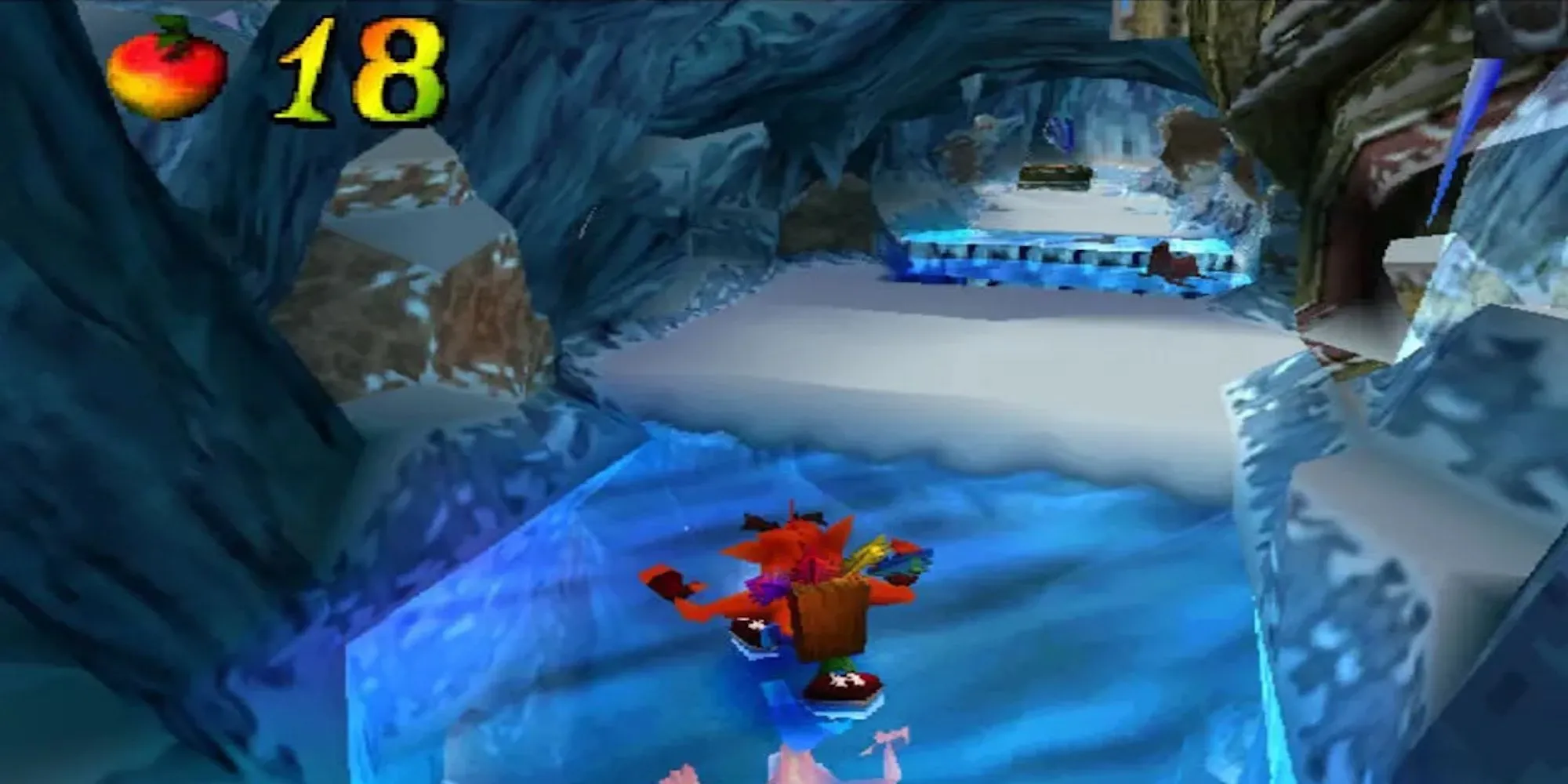 Crash Bandicoot đang trượt băng trong Crash Bandicoot 2